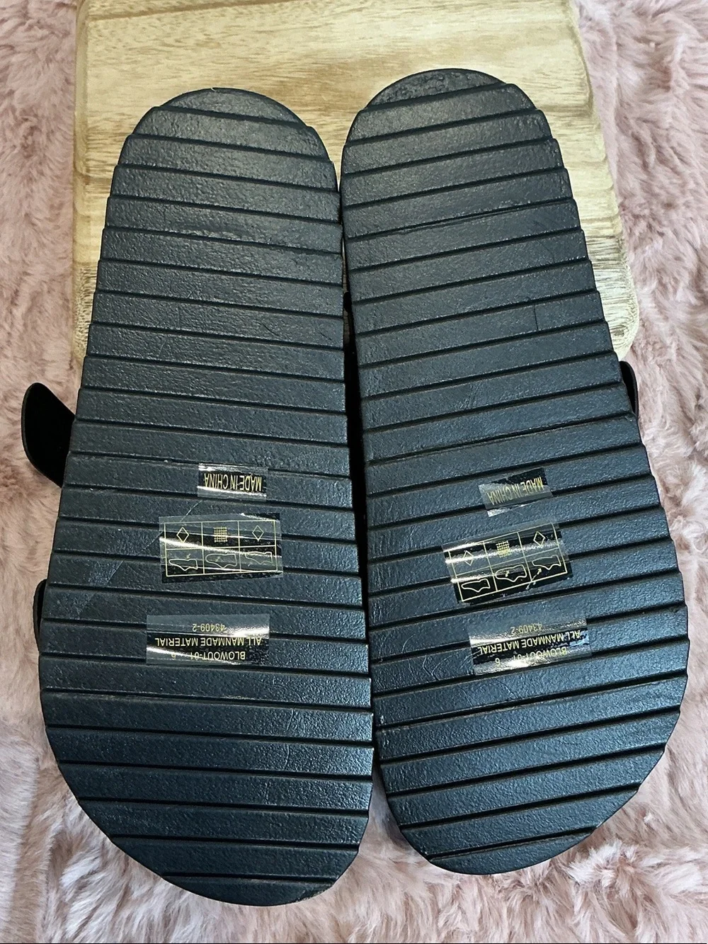 BAMBOO  Blowout Black Platform Double Buckle Slide Sandals